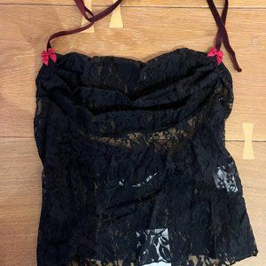 NWT Peachy Den Betsey Black Lace Top